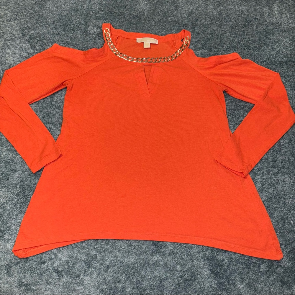 Michael by Michael Kors Chain Detail Cold Shoulder Top in Orange Size Small
